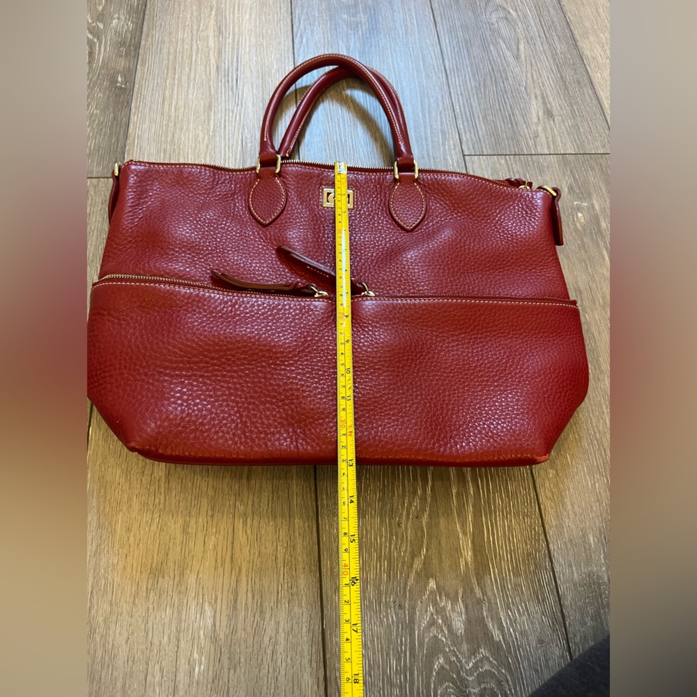 Dooney & Bourke Dillen Double Pocket Satchel Leather Tomato Red Shoulder Strap - Picture 8 of 14